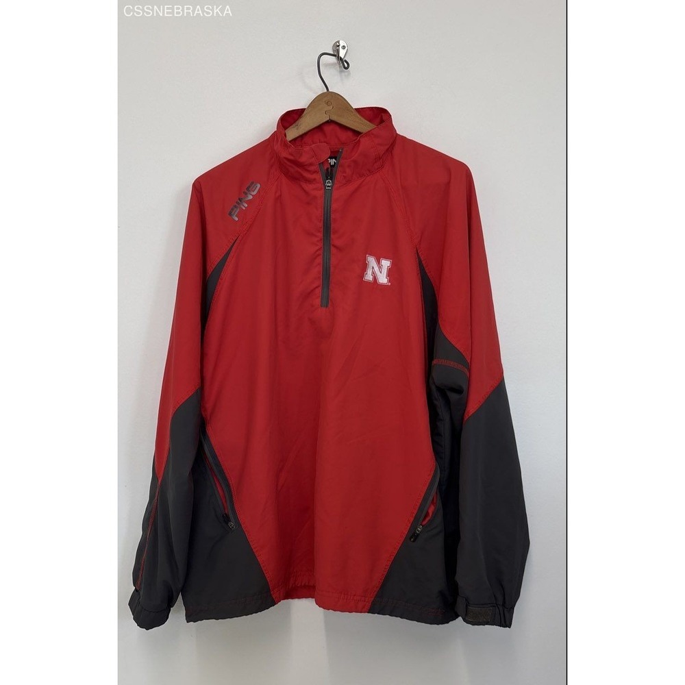 Ping Red/Gray‎ Collection Wind Breaker Men's Nebraska Haskers Jacket - Size L